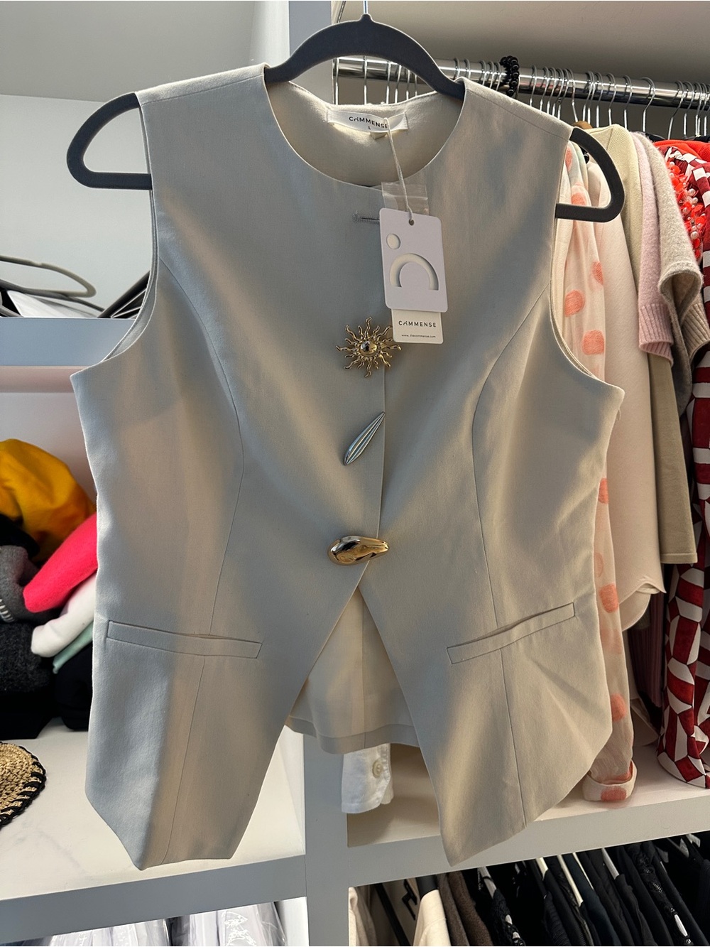 Commense Light Beige Sleeveless Tailored Vest